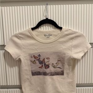 Brandy Melville Cream Tee with Butterfly Print